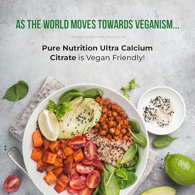 Pure Nutrition Ultra Calcium Citrate 1000mg Highly absorbable Calcium Supplement with Calcium Citrate Malate Vitamin D Zinc and Magnesium - 1 Tablet Daily (180 Veg Tabs) Non-GMO | Gluten-Free