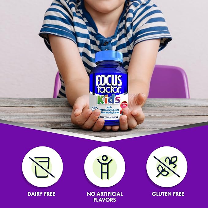 Focus Factor Kids Complete Daily Chewable Vitamins: Multivitamin &amp Neuro Nutrient (Brain Function) w/Vitamin B12 C D3-60 Count