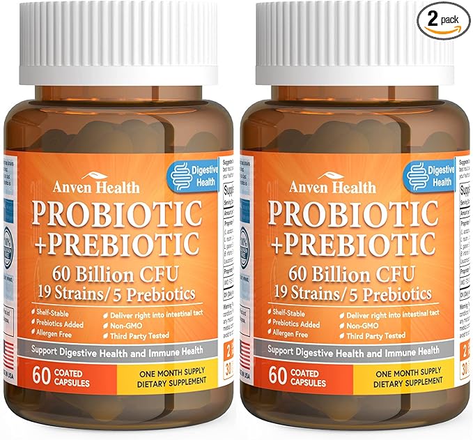 60 Billion Probiotics for Women and Men 19 Strains 5 Organic Prebiotics for Gut Digestive &amp Immune Health Supports Diarrhea Gas Bloating Vegan Probiotic Supplement Formula丨120 Caps