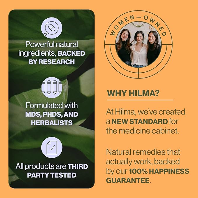 Hilma Sleep Aid Formulated with Magnesium &amp L-Theanine Natural Sleep Aids for Adults to Help You Fall Asleep and Stay Asleep Melatonin-Free Non-Drowsy Next Day Formula 2 Pack w/ 100 Vegan Capsu