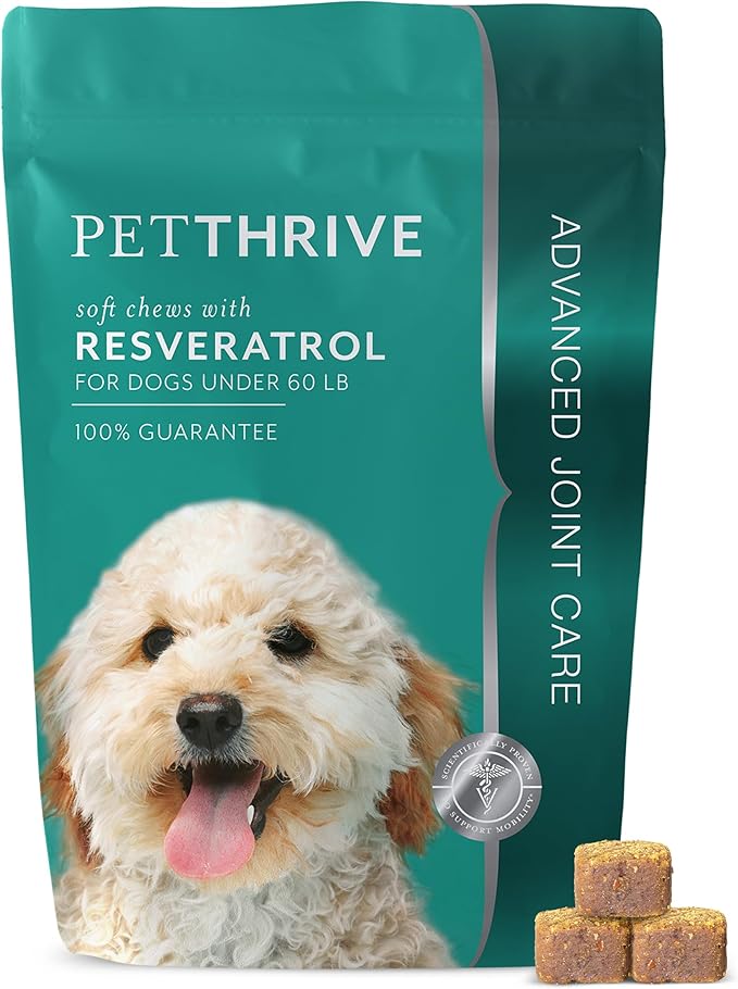 Dog Hip and Joint Support Supplement Soft Chews with Resveratrol Glucosamine Chondroitin Hyaluronic Acid Bacon Flavor Small Breed