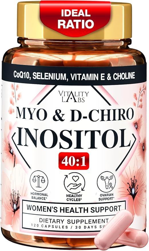 Myo-inositol &amp D-chiro Inositol Supplement for Women - Ideal 40:1 Ratio Complex for Fertility Hormonal Balance Menstrual Cycle &amp Ovarian Health Support with CoQ10 Choline &amp Selenium - 1