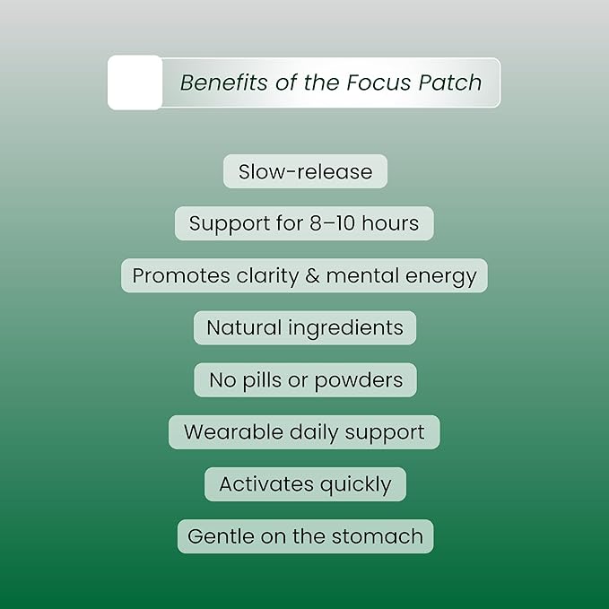 Focus Patch | Wearable Wellness for Focus Support with L-Theanine and Lion’s Mane | Long Lasting Patch for 10 Hours | Vegan &amp Latex Free | 4 Patches Per Pack 3 Pack
