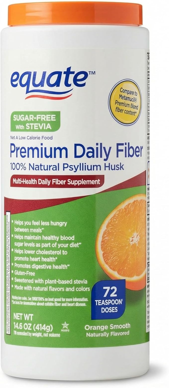Daily Fiber Supplement Sugar Free Orange Flavor 14.6 oz – 72 Teaspoon Doses Psyllium Husk Powder Plant-Based Fiber Psyllium Fiber Supplement Gluten-Free Fiber Powder.