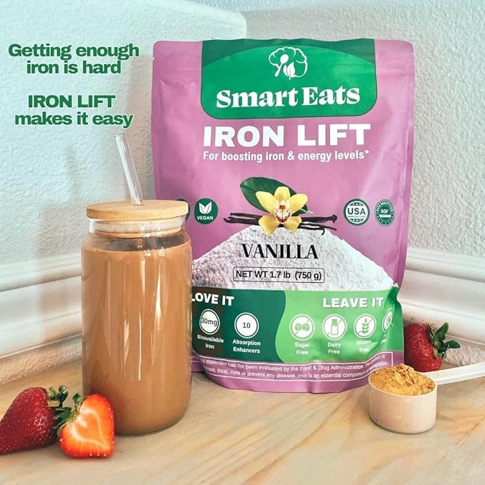 Smart Eats - Iron Powder | Highly Absorbed | Avoids Side Effects | Complete Nutrition: Protein Vitamins Fiber Antioxidants | Makes Tasty Drinks &amp Shakes | Vegan | Vanilla Flavor | 30 Scoops