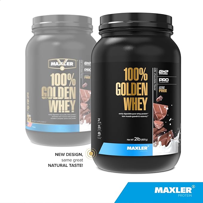 Maxler 100% Golden Whey Protein - 22g of Protein per Serving - Whey Protein Powder for Pre Post Workout - Fast-Absorbing Whey Concentrate Isolate &amp Hydrolysate Blend - Milk Chocolate Protein 2 lb
