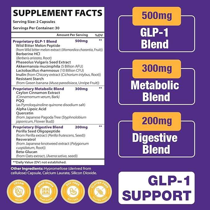 GLP-1 Supplements Women &amp Men 14-in-1 GLP1 for Daily GLPl Level*Metabolism* Digestion &amp Energy 5X Advance Formulate GLP 1 with Akkermansia Probiotic 60 Caps