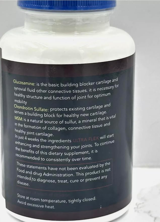 Joint Health &amp Support Ultra - Flex Supplement with Glucosamine Chondroitin Hyaluronic Acid &amp MSM 120 Tabs 1 Bottle. All Natural