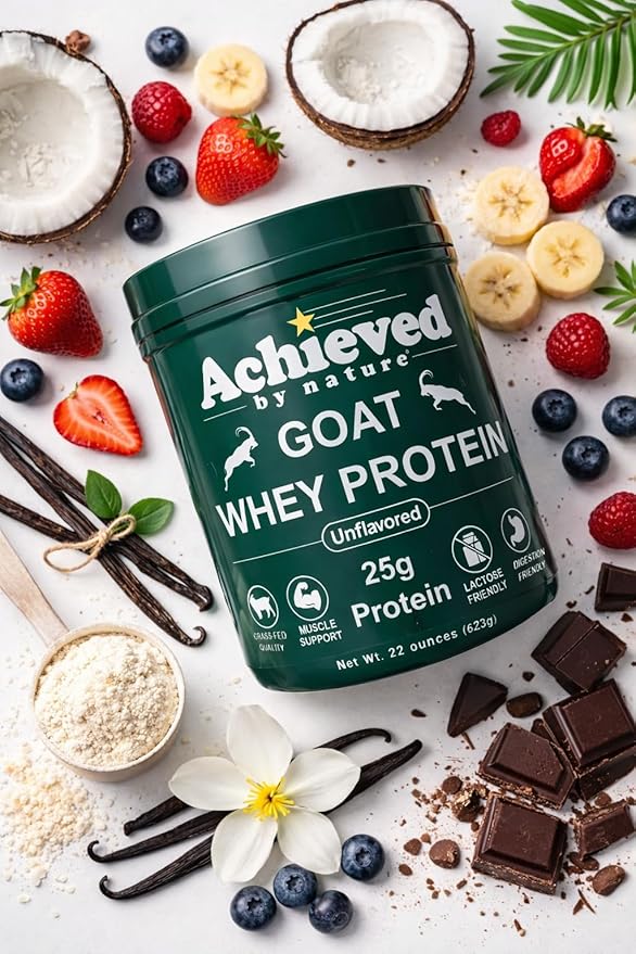 Nature's Diet Achieved Unflavored Instantized Goat Whey Protein Powder from Grass Fed Pasture Raised Goats On Wisconsin Family Farms - 25g Protein per Serving | 20 Servings