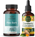 HERBAMAMA Turmeric Extract and Pine Bark Kit - Bundle of 400 mg French Maritime Capsules &amp Turmeric Extract Tincture 2 fl oz - Vegan Non-GMO Sugar &amp Alcohol-Free - 2 Pack