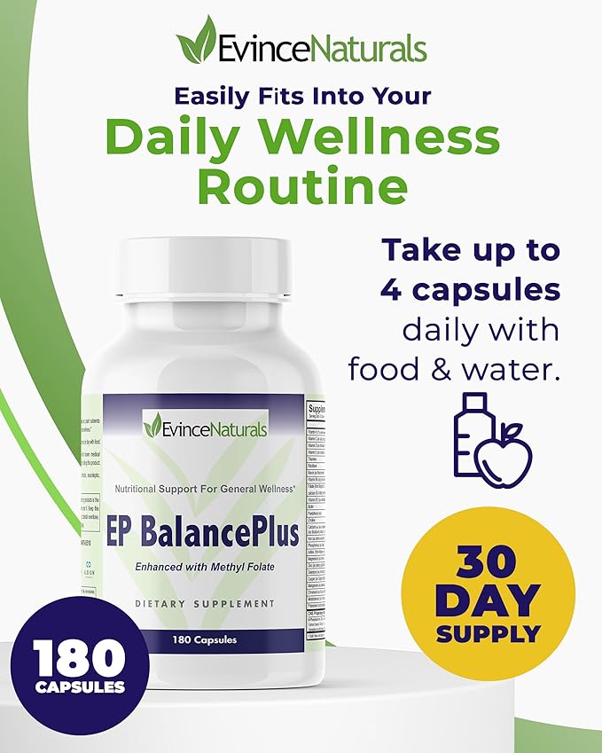 EP BalancePlus Multivitamin for Adults - Multivitamin for Men &amp Women with Vitamins and Minerals - Methyl Folate &amp Amino Acids for Nutritional Support - General Wellness Supplement 180 Capsul