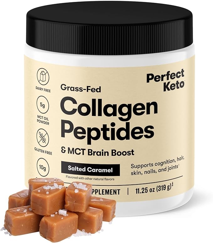 Perfect Keto Collagen Peptides Protein Powder with MCT Oil Hydrolyzed Collagen Type I &amp III Supplement Gluten Free Grass Fed Low Carb Keto Coffee Creamer Collagen for Women &amp Men Salted