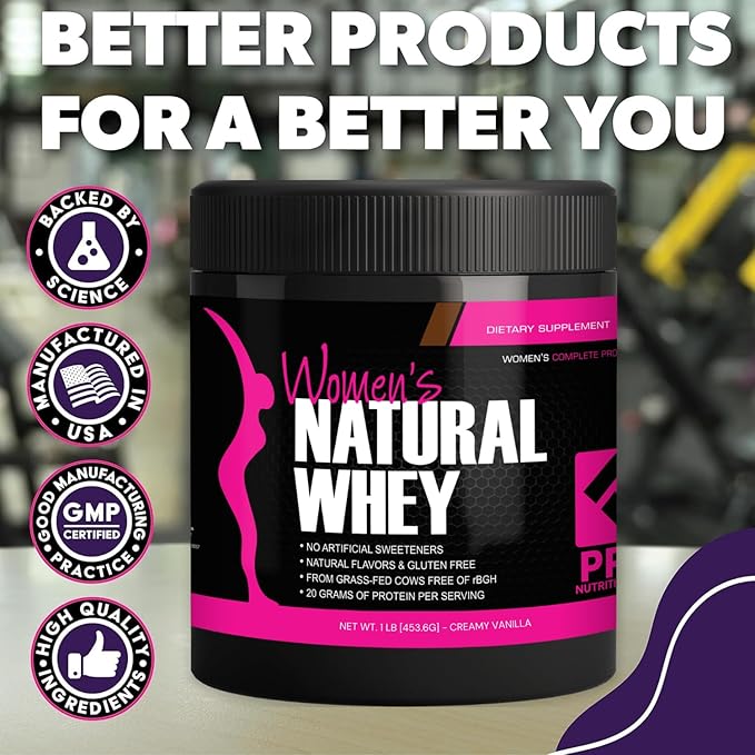 Whey Protein Powder for Women Vanilla Powder - Low Carb Gluten-Free Grass-Fed rBGH-Free - Supports Weight Loss - Natural Stevia Sweetened Protein Shake 20g (Creamy Vanilla 1lb)
