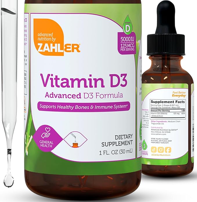 Zahler Liquid Vitamin D3 5000 IU - for Adults Bone &amp Immune Health - Vitamin D3 Supplements for Women &amp Men (1 fl oz)