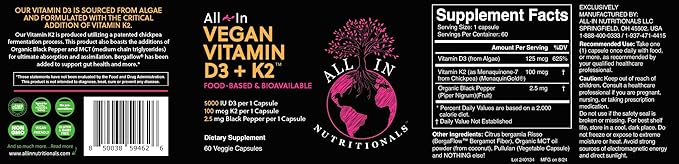 All In Nutritionals Vegan Vitamin D3 + Vitamin K2