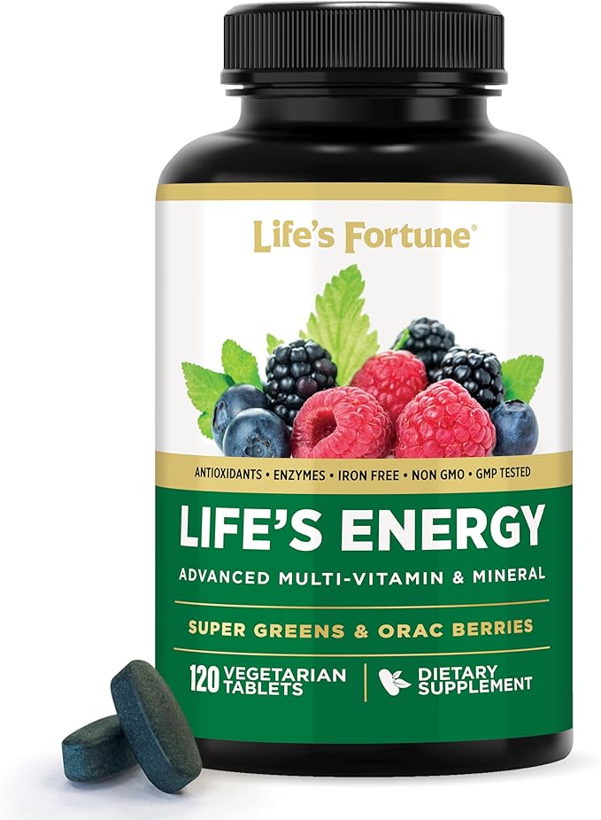Life's Energy Advanced Daily Multivitamin for Men &amp Women Energy &amp Immune Support Supplement with Super Greens - Antioxidants &amp Enzymes - Iron Free Vegetarian 120 Tablets by Life's Fort