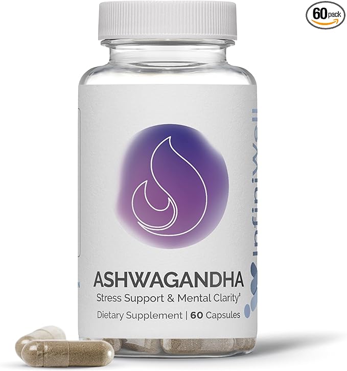 InfiniWell Ashwagandha Supplements - Herbal Supplements with Shoden Ashwagandha Root - Promote Mental Clarity Hormonal Balance Daily Relaxation &amp Muscle Recovery (60 Capsules)