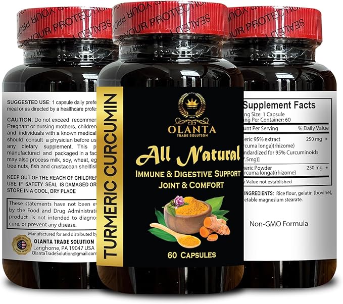 Premium Turmeric Curcumin Complex – Pure Formula for Daily Wellness &amp Antioxidant Support – 2 Bottles 120 Capsules – GMP-Certified Facility