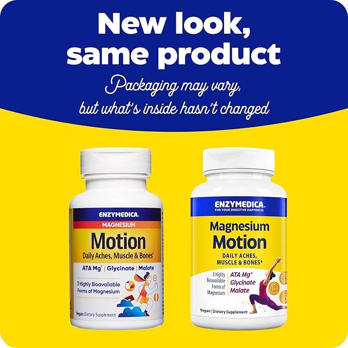 Enzymedica Magnesium Motion with 3 Forms of Magnesium ATA Mg Glycinate Malate Soothes Occasional Aches Supports Bones &amp Muscles 120 Capsules