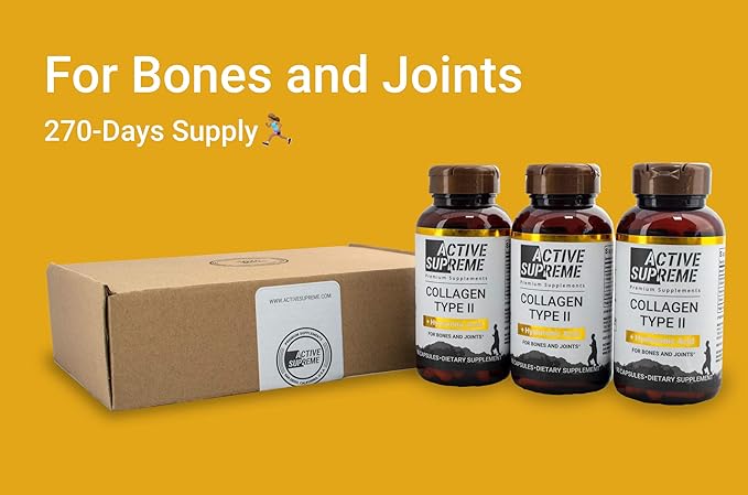 Type 2 Collagen for Joint Support | 270 Capsules (9 Month Supply) | Grass-Fed Hydrolyzed with Hyaluronic Acid &amp Vitamin C | Joint Health &amp Cartilage Support