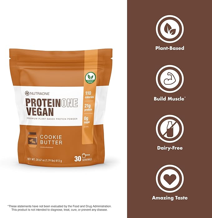 NutraOne ProteinOne Vegan Plant-Based Protein Powder Vegan Protein Powder Dairy-Free Pea and Rice Protein (Vanilla Ice Cream)