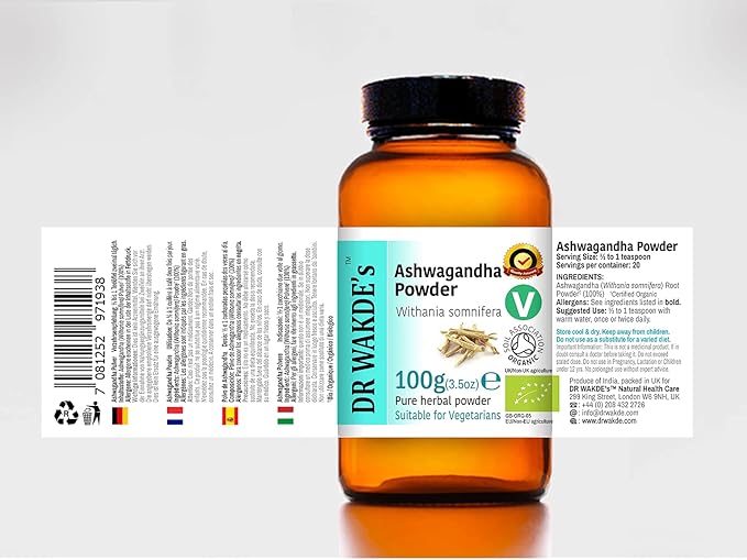 DR WAKDE's Organic Ashwagandha Powder (Indian Ginseng | Withania somnifera) - 100g (3.5oz) | Pure Raw &amp Dried Powder | Ayurvedic Herb | Vegan | Nothing Added Nothing Removed | Same Day Dispatch