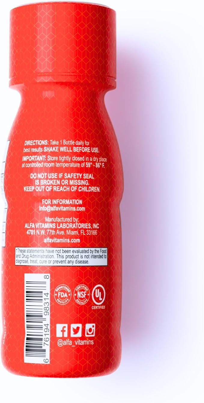 ALFA VITAMINS Vitamin B12 Energy Shot Natural Sugar Free Dietary Supplement Boosts Energy Supports Immune System Cherry Flavored Gluten Free 10000 mcg per Serving 2.0 oz Bottle 80 Pack