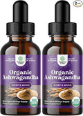 USDA Organic Ashwagandha Liquid Drops - Liquid Ashwagandha Root Extract for Stress and Mood Support - Tasty Adaptogenic Tincture Non GMO Vegan Gluten Alcohol and Sugar Free 1 Fl Oz (Pack of 2)
