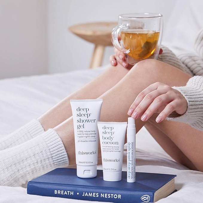 thisworks Sleep Retreat Box Gift Set: Deep Sleep Pillow Spray Body Moisturizer and Shower Gel. Travel set to Promote Sleep with Lavender Camomile and Vetivert