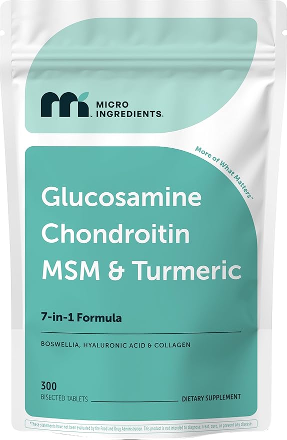 Micro Ingredients Glucosamine Chondroitin MSM and Turmeric Supplement 300 Bisected Tablets | 1500 mg Glucosamine Per Serving | 7-in-1 with Boswellia Hyaluronic Acid &amp Collagen Complex