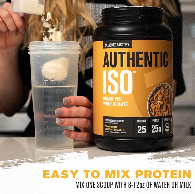 Jacked Factory Authentic ISO Grass Fed Whey Protein Isolate Powder - Low Carb Non-GMO Muscle Building Protein w/No Fillers Post Workout Recovery Cinnamon Cereal Splash - 25 Servings