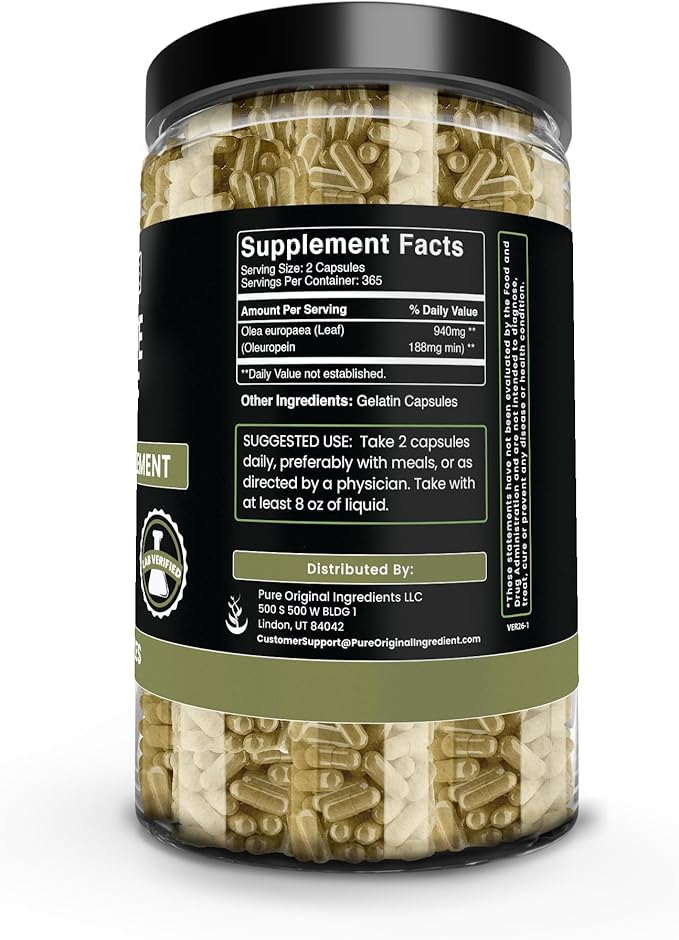 PURE ORIGINAL INGREDIENTS Olive Leaf (730 Capsules) No Magnesium Or Rice Fillers