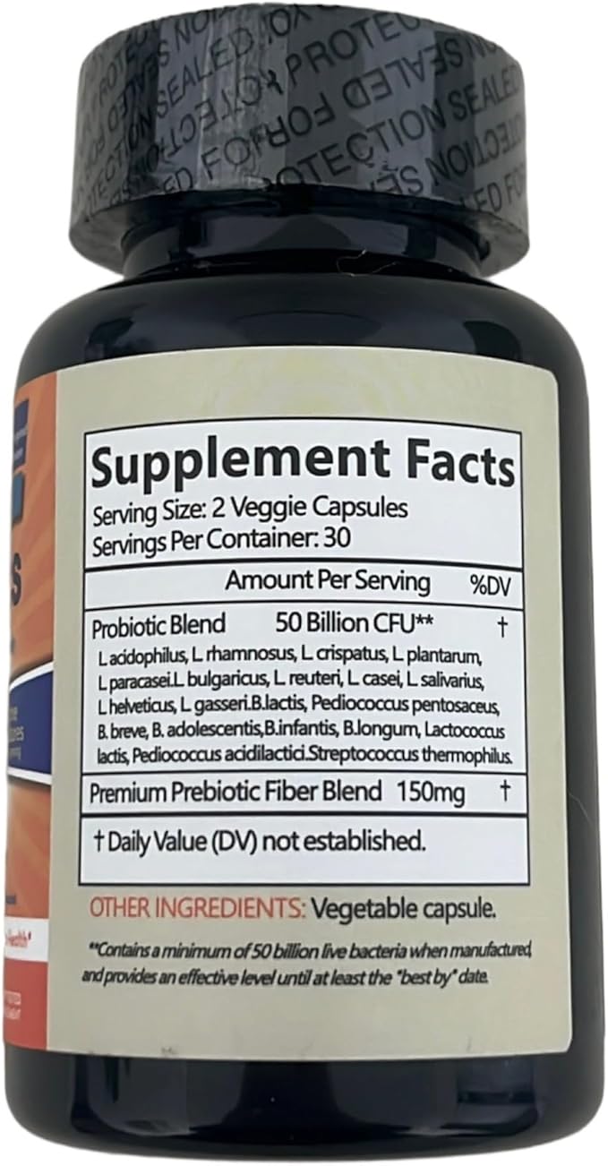 Probiotics 50 Billion CFU 20 Strains 60 Vegetarian Capsules Non-GMO Digestive Enzyme Complex 3 Pack 90 Day Supply