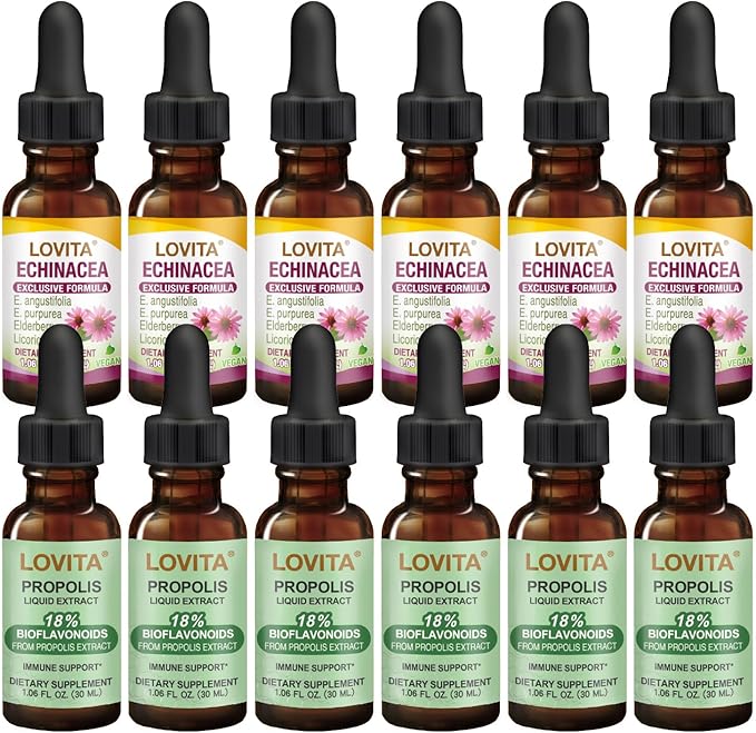 LOVITA Bulk Immune Bundle - 6 Propolis &amp 6 Echinacea Liquid Extracts 18% Bioflavonoids Alcohol-Free Herbal Supplement ([Total] Pc)
