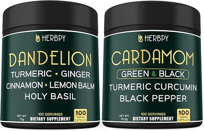 Bundle 6in1 Dandelion Supplement 100 Count &amp 4in1 Cardamom Supplement 100 Count - for Immune Heart Digestion Health &amp Natural Wellness