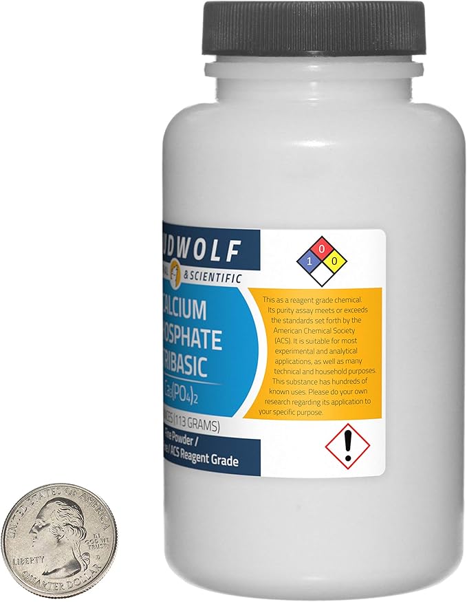 Calcium Phosphate Tribasic / 1 Pound / 4 Bottles / 99.9% Pure ACS Reagent Grade/Fine Powder