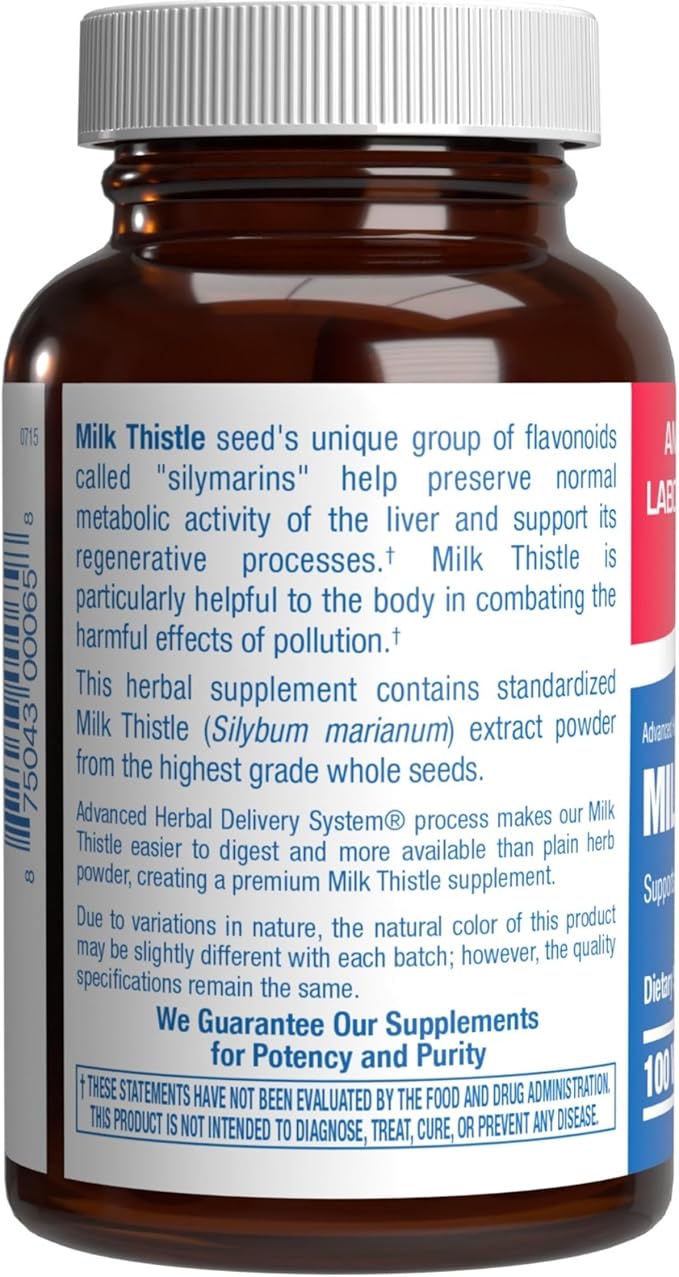 Silymarin Milk Thistle Extract Capsules - Clinical Milk Thistle Liver Supplements for Women &amp Men with Standardized 80% Silymarin for Liver Cleanse Detox Support - Vegan Made in the USA - 100 Serv
