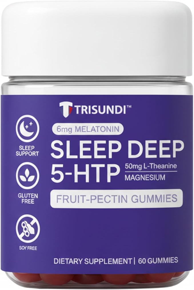 Sleep Gummies Deep Relax 5-HTP Gummies – Melatonin L-Theanine &amp Magnesium – Vegan Fruit-Pectin Formula – Gluten &amp Soy Free – 60 Gummies