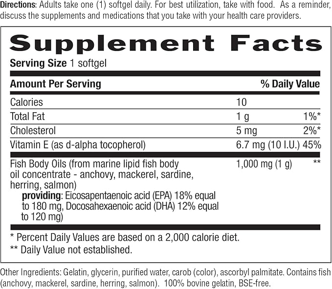 Country Life Omega-3 Fish Oil Supplement 1000mg 180mg EPA &amp 120mg DHA Fish Oil Concentrate Burpless 200 Softgels Certified Gluten Free
