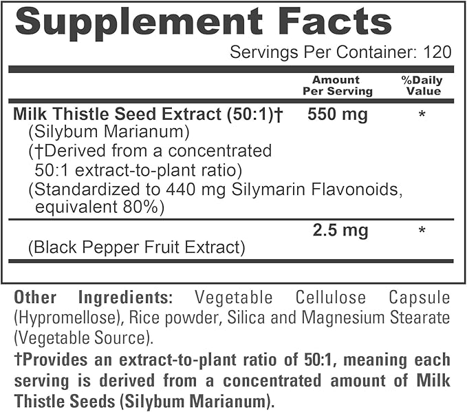 NusaPure Milk Thistle Capsules 550 mg 120 Veg Capsules (Non-GMO Vegan)