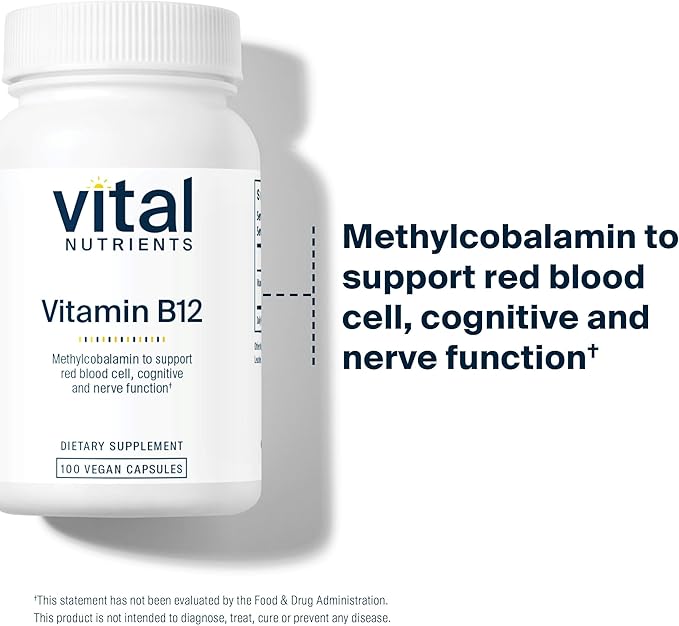 Vital Nutrients Vitamin B12 1000mcg - Vegan - Methylcobalamin for Metabolism Cognitive &amp Nervous System Health* - High-Potency B12 Supplement - Gluten Dairy Soy Free - 100 Capsules