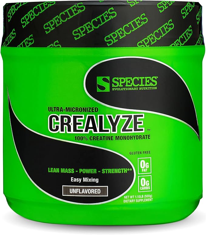 Species Nutrition Crealyze Creatine Powder 100% Creatine Monohydrate with Solubility to Support Lean Mass Endurance and Strength Post Workout Recovery Drink Gluten-Free (Unflavored 17.6 Oz)