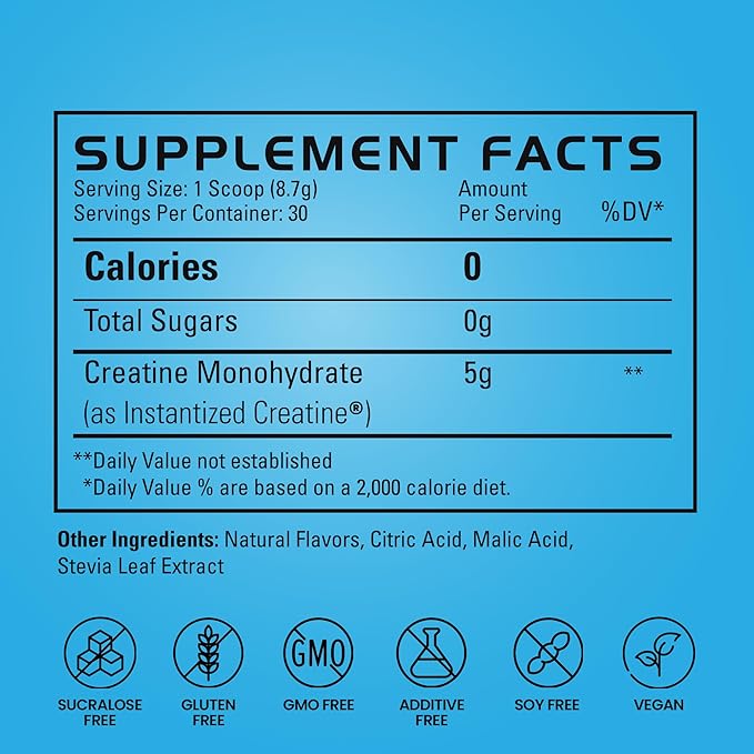 Gains in Bulk Instantized Creatine Monohydrate for Women and Men Soluble Pre Workout Powder Supports Muscle Building Strength and Performance Bodybuilding Supplements Blue Raspberry 30 Servings