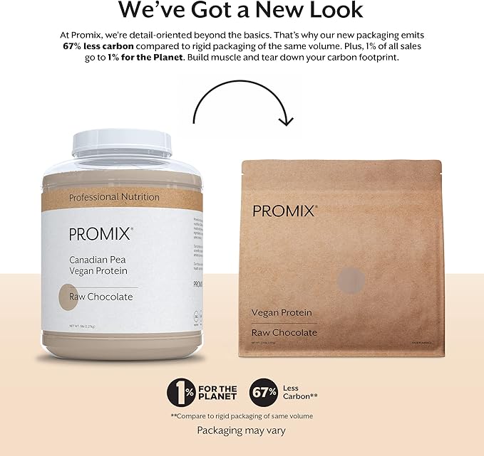 ProMix Nutrition Plant-Based Vegan Protein Powder Raw Chocolate - Pea Protein &amp Vitamin B-12 - ­Post Workout Fitness &amp Nutrition Shakes Smoothies Baking &amp Cooking Recipes - 5 Pound (Pac