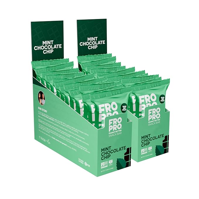 FROPRO Plant Protein Snack Bars - Plant Based Protein Bars All-Natural Gluten Dairy &amp Soy Free High Protein Bars with Low Calories | Mint 24 Pack