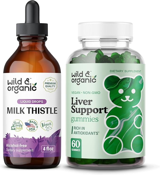 Wild &amp Organic Milk Thistle Tincture 4 fl oz Liver Support Gummies 60 Count