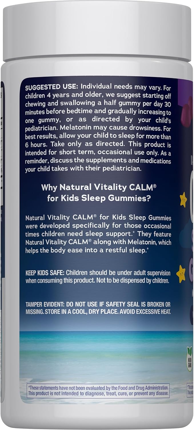 Natural Vitality Calm Magnesium Citrate Kids Supplement Stress Relief Gummies Supports a Healthy Response to Stress Gluten Free Vegan Nighttime Berry 120 Gummies