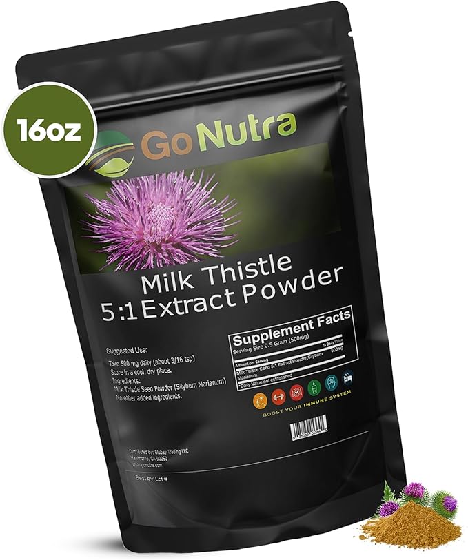 Go Nutra Milk Thistle Powder 1 lb. | Milk Thistle Extract 10:1 Strength Silymarin | Silybum Marianum Herbal Supplement Non-GMO