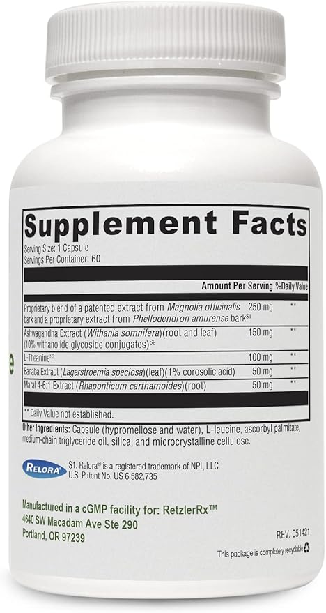 HormoneSynergy Stress Resolve by Dr. RetzlerRx™ - Natural Stress Buster for Calm Relaxation &amp Mood Support - Magnolia Officinalis Ashwagandha L-Theanine Banaba &amp Maral Extract