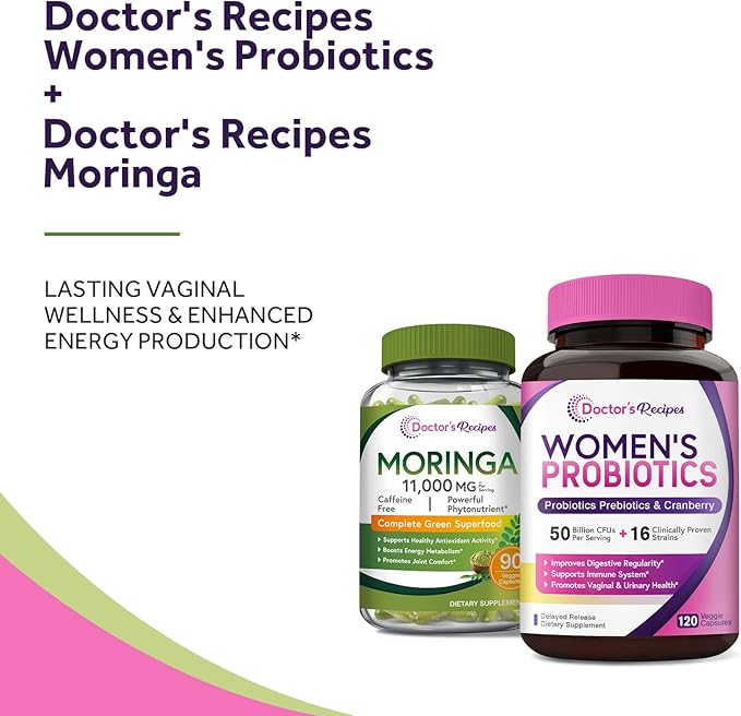 Doctor's Recipes Moringa 11000 mg Strength 90 Caps and Women’s Probiotic Bundle 120 Caps